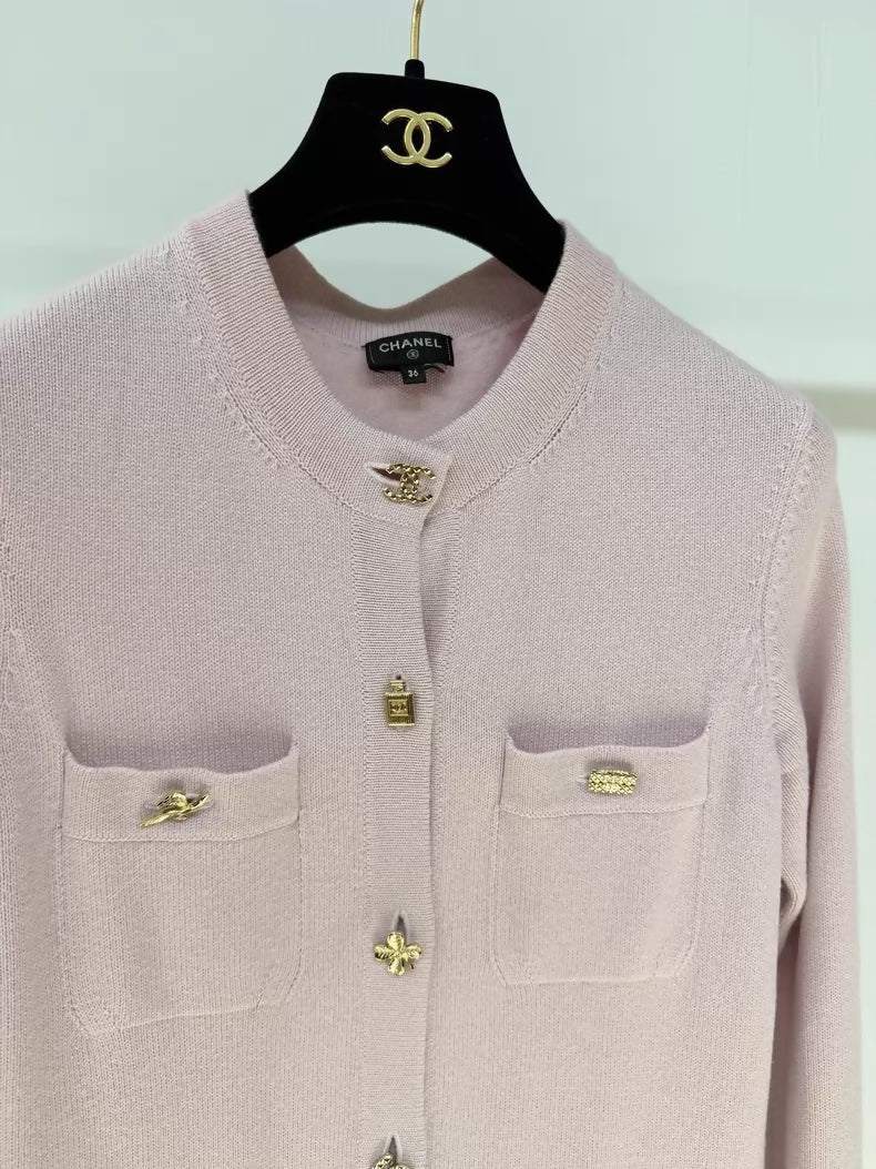 Chanel 22B Pink Cashmere Knit Cardigan