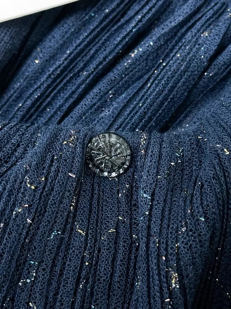 Chanel 20S navy blue pleated dress