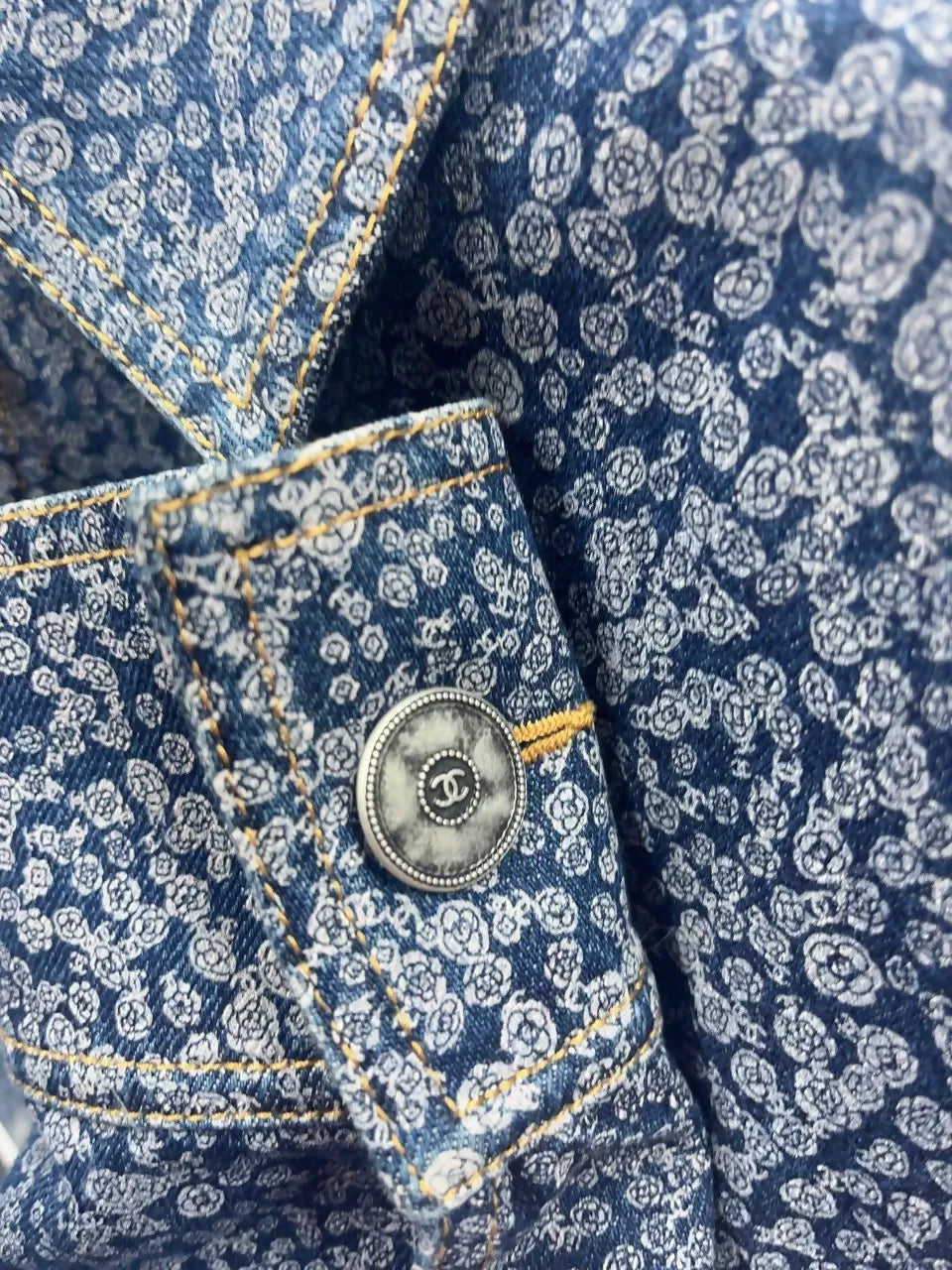 Chanel 21AW camellia print denim jacket