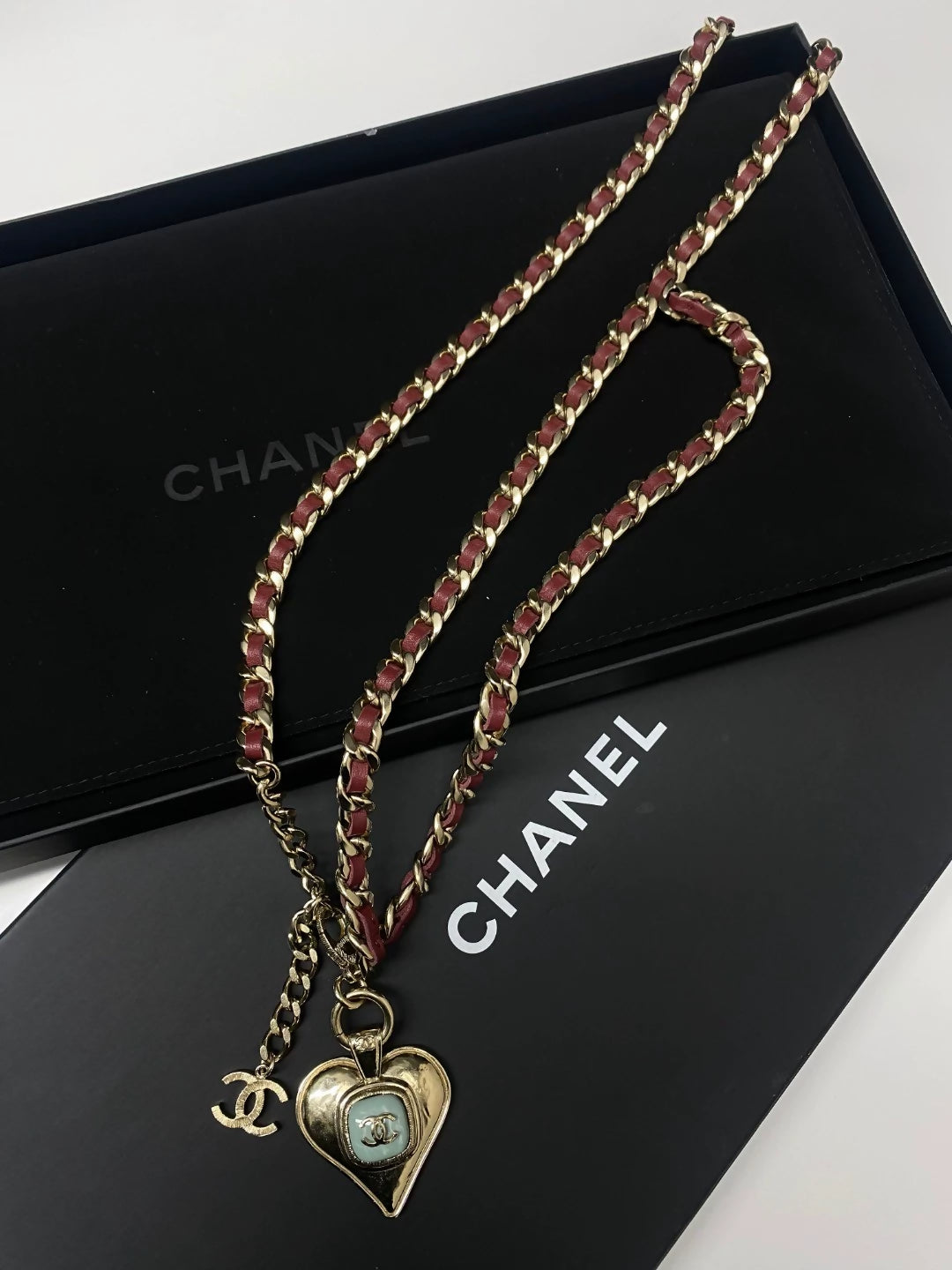 Chanel 21P  heart leather chain waist belt necklace