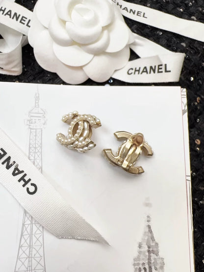 Chanel 15B clip-on earrings with double C logo and pearls