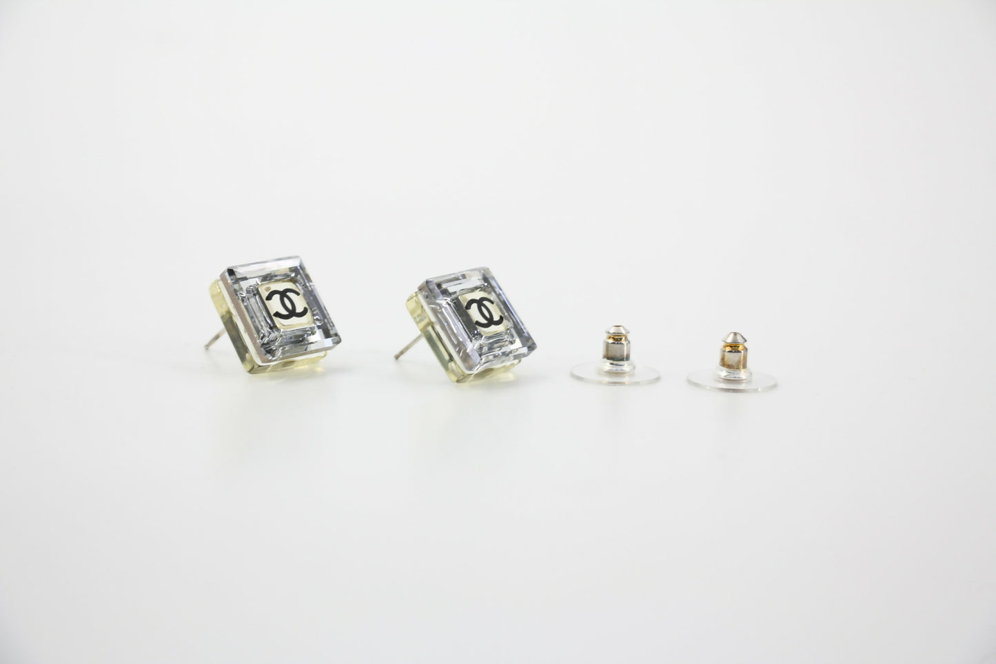 Chanel Vintage 05A Acrylic Mirror Square Semi-Transparent Earrings