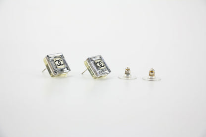 Chanel Vintage 05A Acrylic Mirror Square Semi-Transparent Earrings