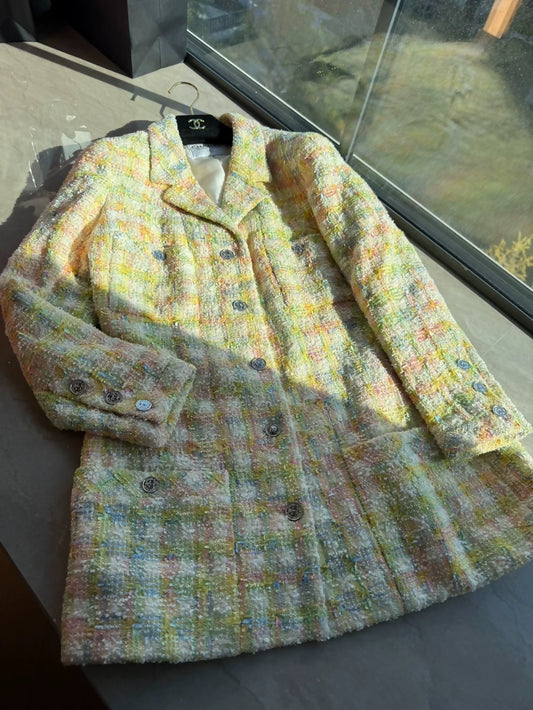 Chanel vintage green white tweed jacket