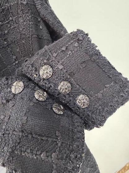 Chanel 23S Black Tweed Long Coat