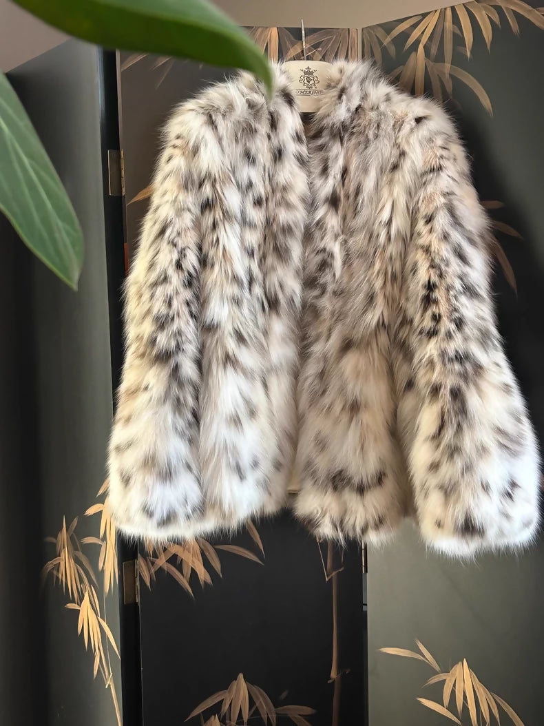 Vintage Pure white mountain lynx coat