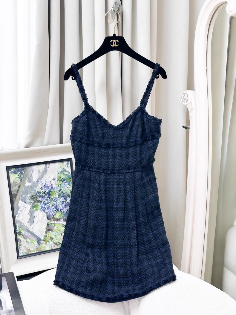 Chanel 07P blue-black plaid tweed jacket & dress set