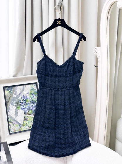 Chanel 07P blue-black plaid tweed jacket & dress set