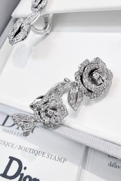 Dior Rose Bagatelle collection white gold full diamond rose earrings
