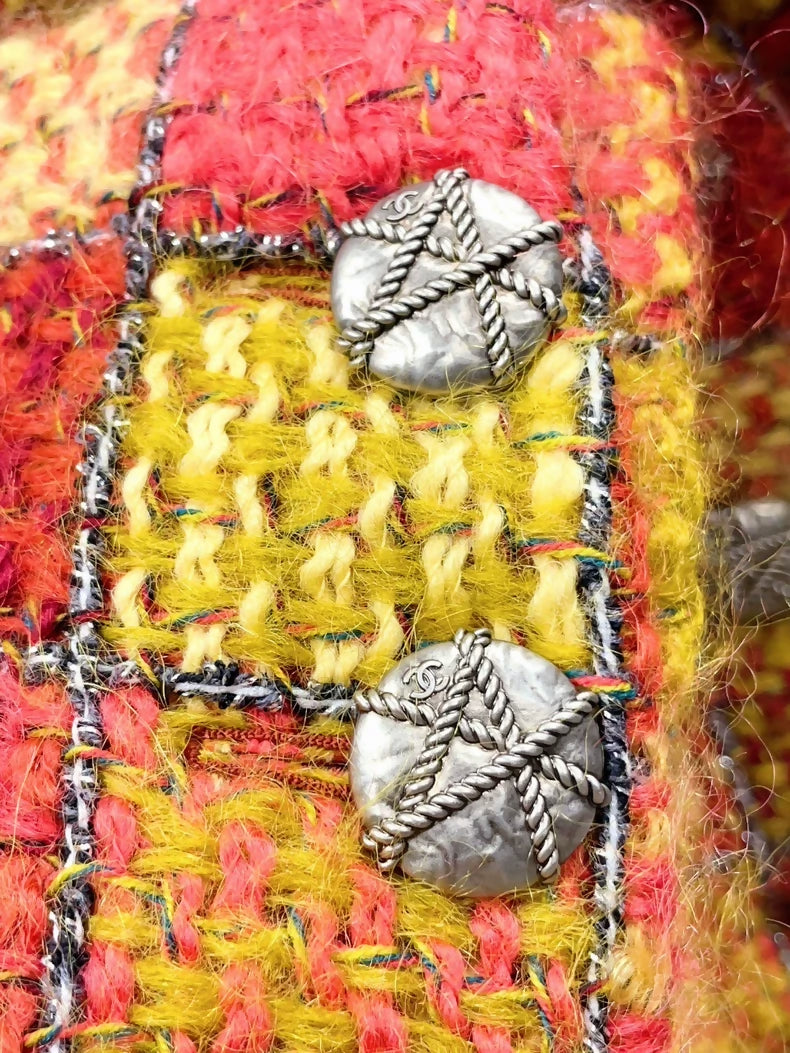 Chanel 18 Orange yellow tweed long coat
