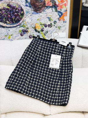 Chanel 18A blue and white checked midi skirt