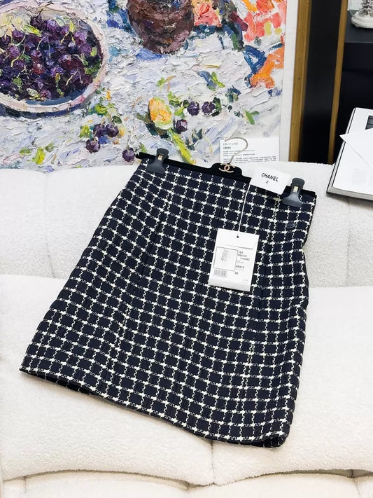 Chanel 18A blue and white checked midi skirt