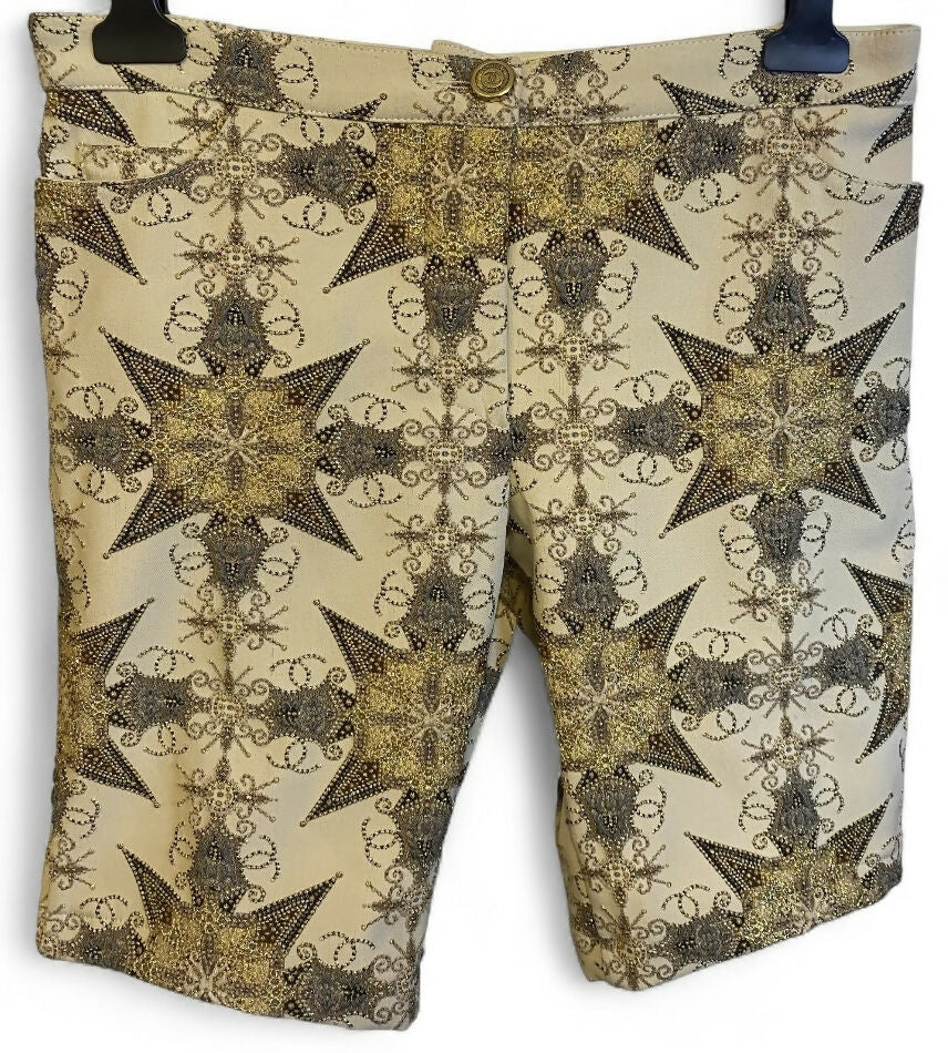 Rare Chanel 06P Ecru Gold Metallic Bermuda Shorts FR 38