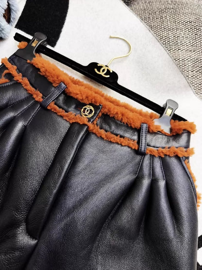 Chanel 23k black and brown shearling shorts