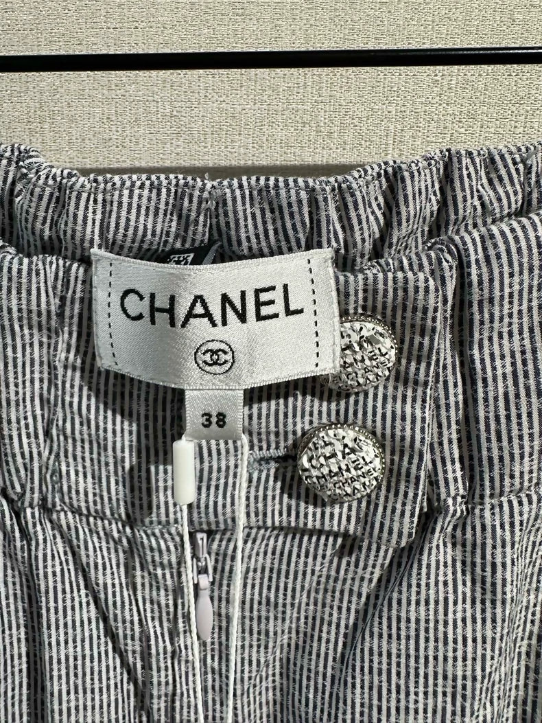Chanel 24 grey striped wide-leg pants