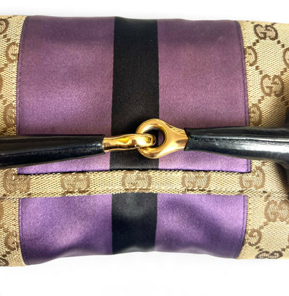 Gucci Large 1955 Tom Ford Classic Purple Black GG Monogram Horsebit Clutch Handbag Gold hardware