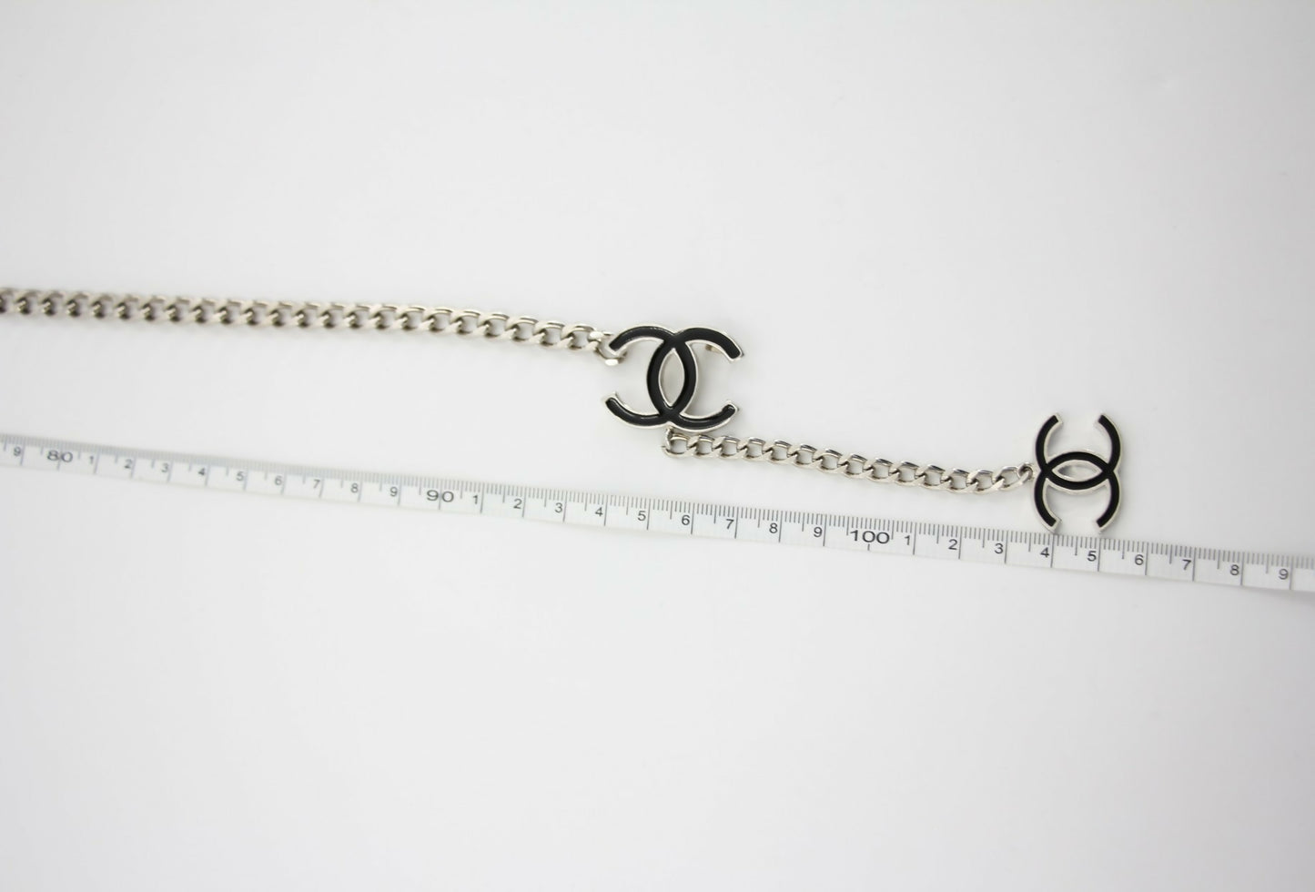 Chanel Vintage 09V Enamel Black & Silver-Tone Metal Waist Chain/Necklace