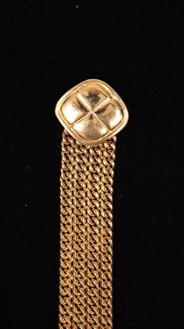 Vintage Chanel Gold Quilted Wide Chain Bracelet