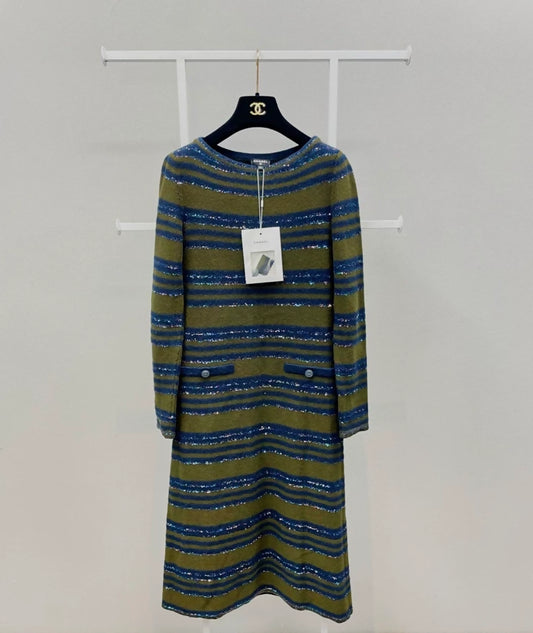 Chanel Spring/Summer 2020 wool dress, deep brown-green with iridescent sequins