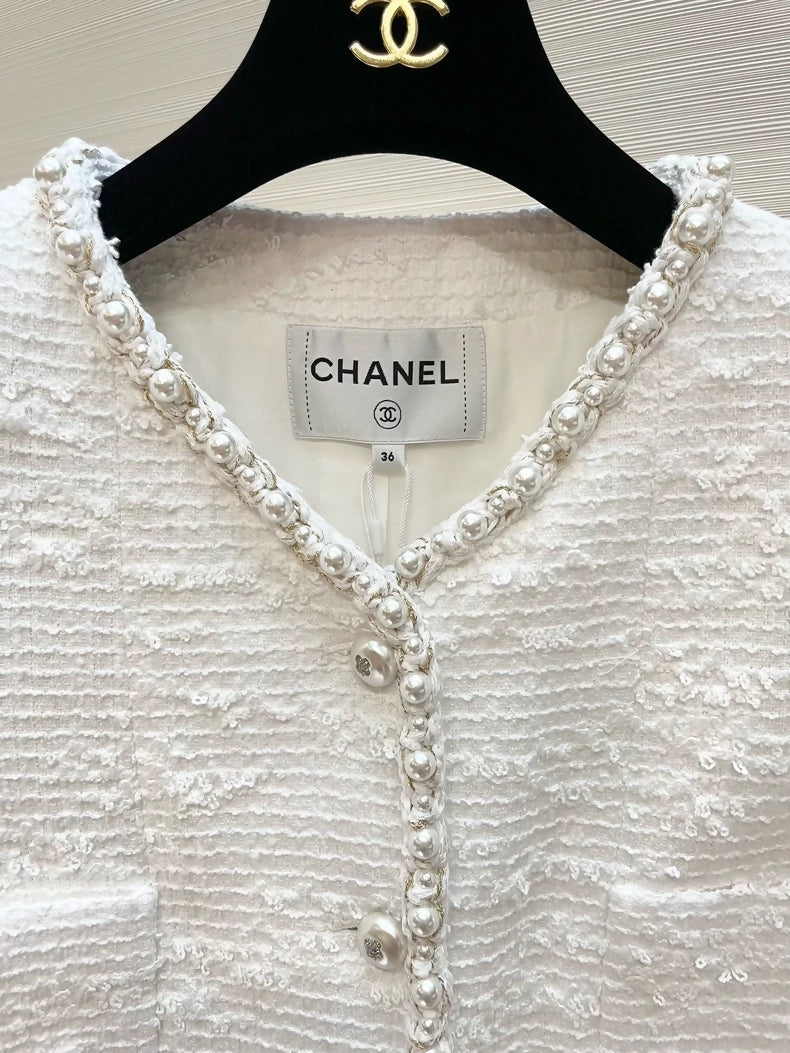 Chanel 25P white moonlight pearl jacket,