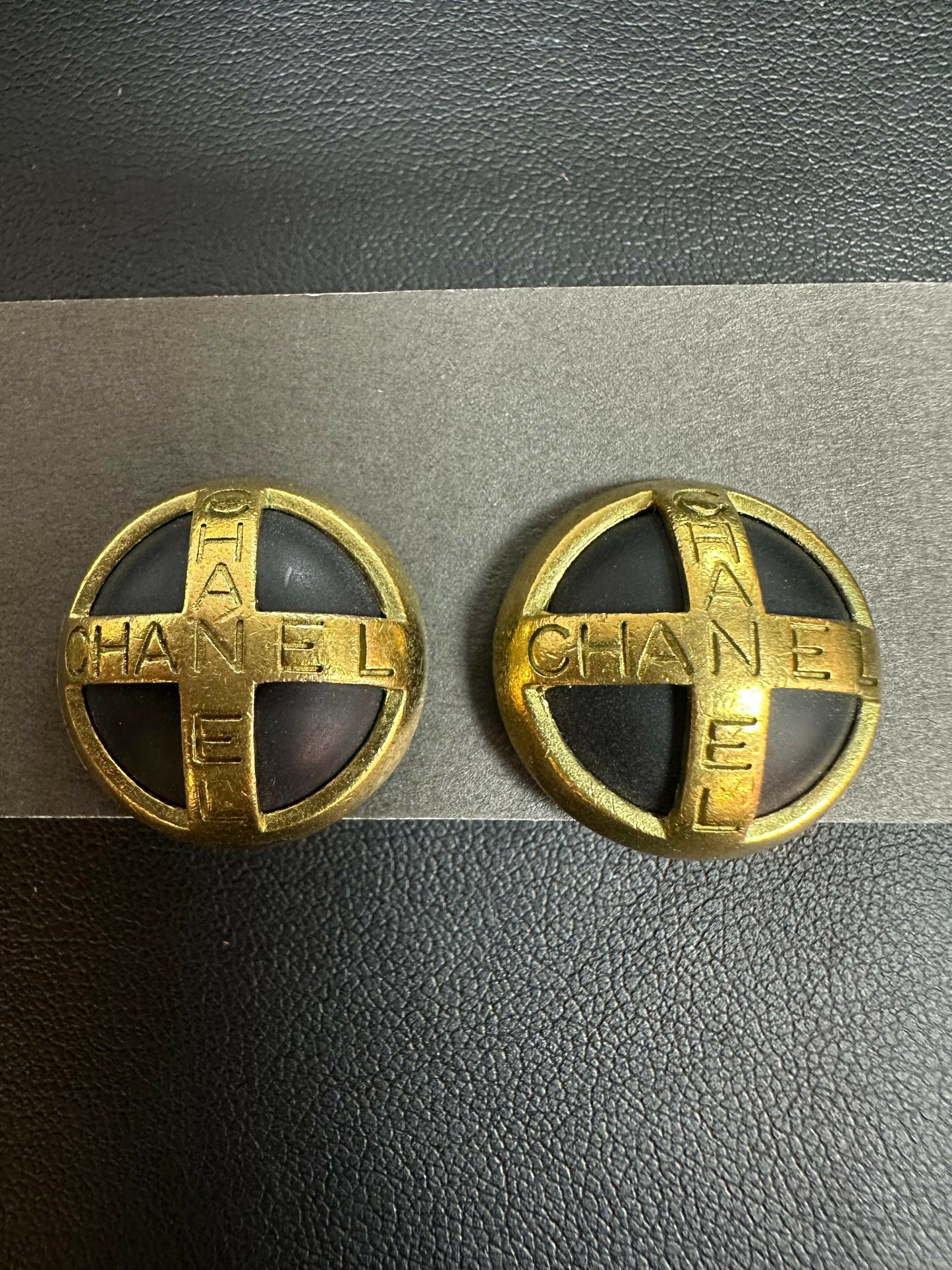 Chanel Vintage 94 Gold Plated & Resin in Gold and Black Earrings