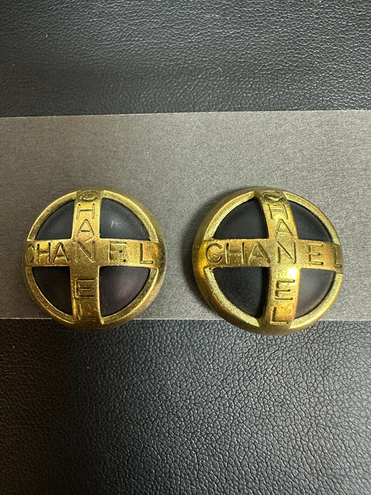 Chanel Vintage 94 Gold Plated & Resin in Gold and Black Earrings