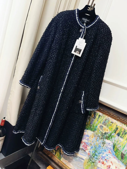 Chanel 22A Black tweed long coat