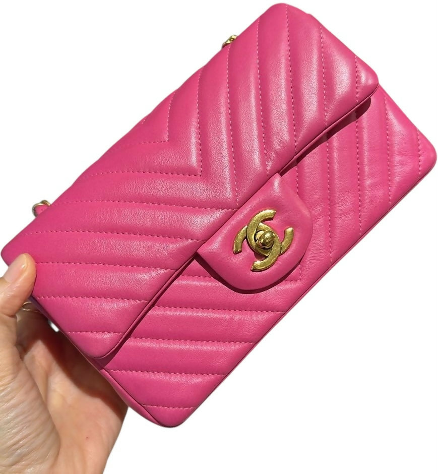 Chanel Hot Pink Chevron mini flap bag GHW