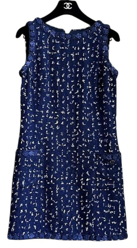 Chanel 11C Saint-Tropez Cruise Collection Navy Blue Tweed Dress FR 44