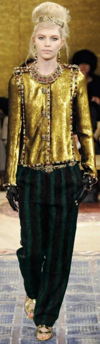 RARE Chanel 11A Paris Byzance Black Leather Jeweled Stone Gloves Size 7