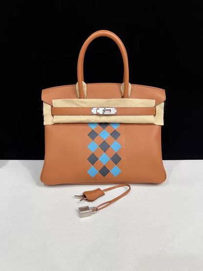Hermes Birkin 30 Tressage Gold/Bleu du Nord/Bleu Indigo Swift Palladium Hardware