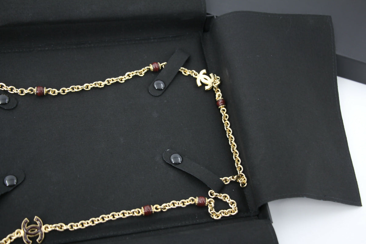 Chanel 23A Metal Enamel Burgundy Long Necklace