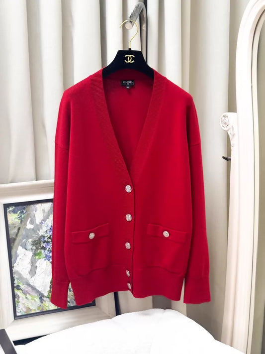 Chanel 23C red cashmere cardigan