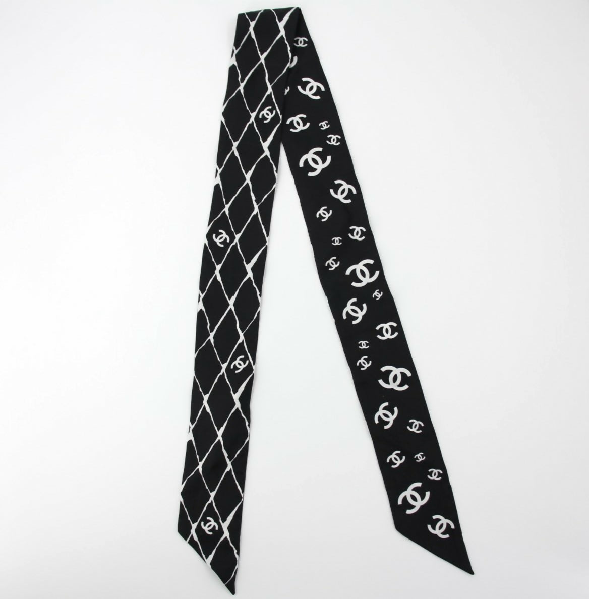 Chanel 23S 100% Silk Classic Black and White CC Logo Scarf