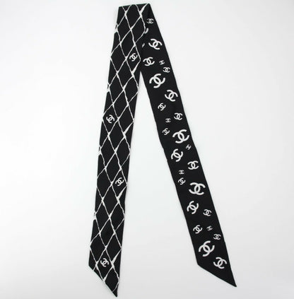 Chanel 23S 100% Silk Classic Black and White CC Logo Scarf