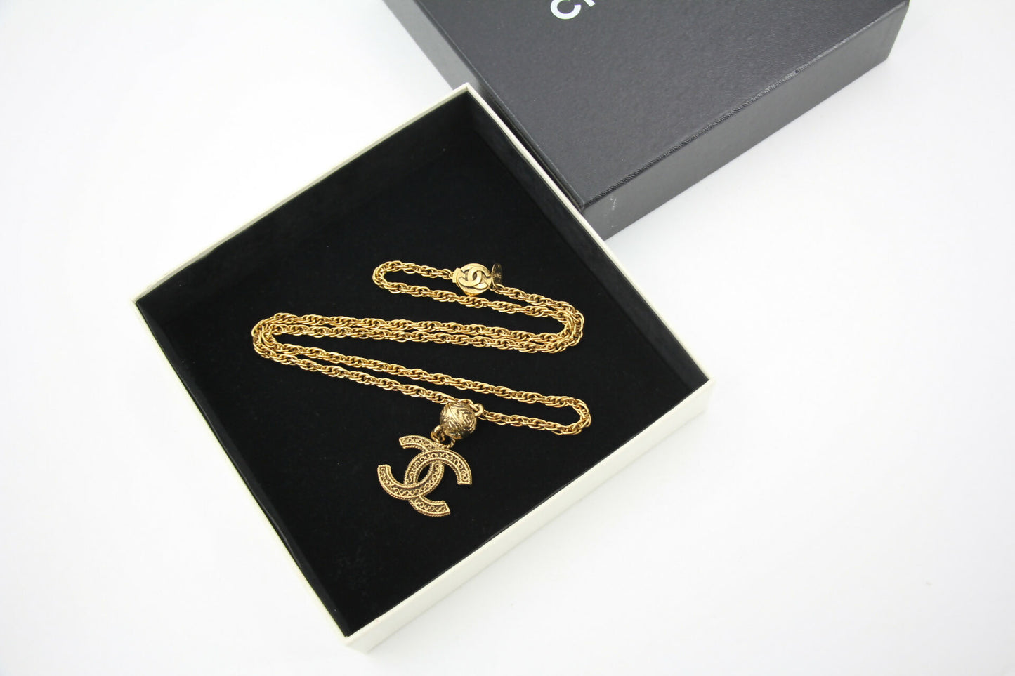 Chanel Vintage 85 Gold-Plated Ball CC Long Necklace