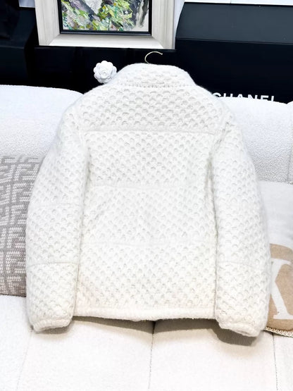 Chanel 17A ecru tweed down jacket