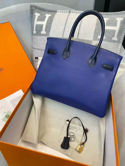 Hermes Birkin touch 30 in blue togo & matte crocodile leather gold hardware
