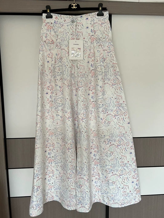 Chanel 25C fish print wide-leg pants