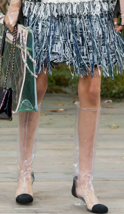 Chanel Transparent/Black PVC and Grosgrain Knee High Boots