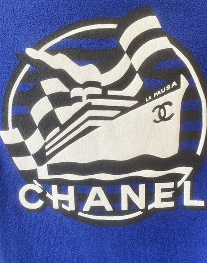 Chanel 19C La Pausa Runway Blue Blouse Top Shirt FR 42