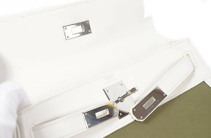 Hermes Kelly 28 white leather with green fabrics Phw