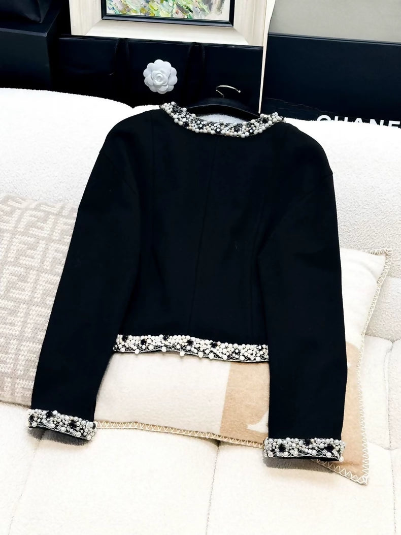 Chanel 20A black tweed & pearls jacket