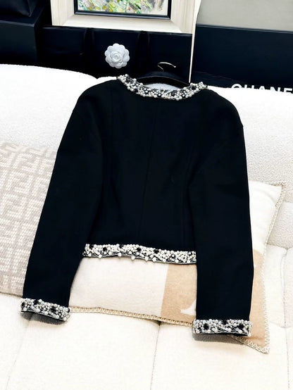 Chanel 20A black tweed & pearls jacket
