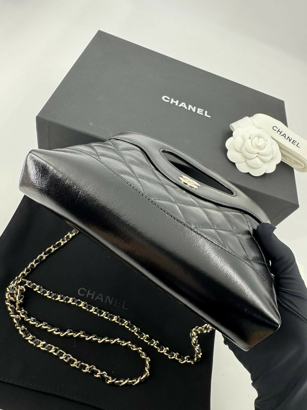 Chanel 31 Nano Black Shiny Lambskin Bag with GHW