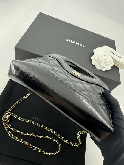 Chanel 31 Nano Black Shiny Lambskin Bag with GHW