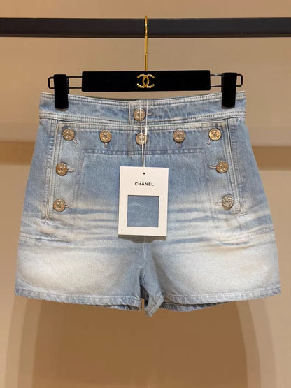 Chanel 24M light blue denim shorts