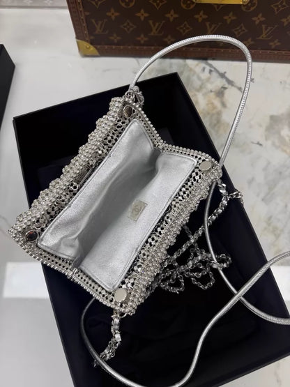 Chanel mini 22 bag silver with full diamond embellishments