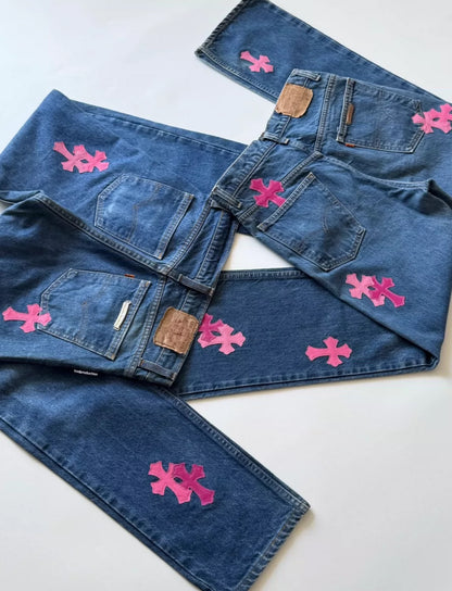CHROME HEARTS PINK TRICOLOR PATCH DENIM Limited Edition