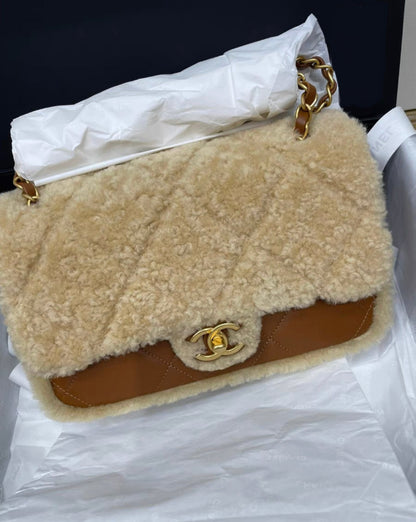 Chanel 24 FLAP BAG Shearling Lambskin & Gold-Tone Metal